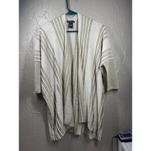 Lafayette 148 Womens Open Front Cardigan Linen Blend‎ Striped Tan Size Small